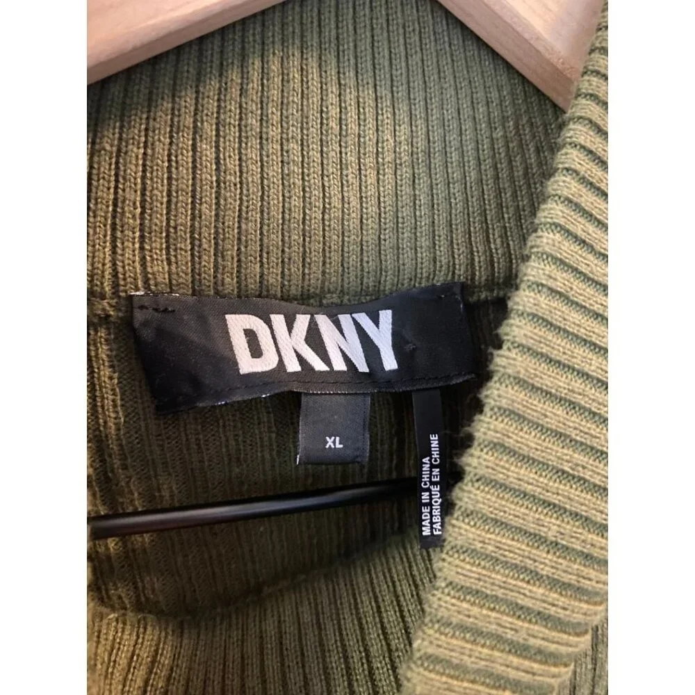 DKNY Mock Neck Turtle Neck Green Bodycon Ribbed Knit Top Women's Size XL - Picture 6 of 7